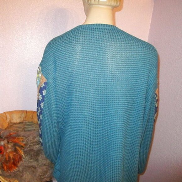 Avenue WAFFLE Knit Size 14 16 TUNIC Top THERMAL Mix Media CROCHET Balloon Sleeve - Picture 8 of 10